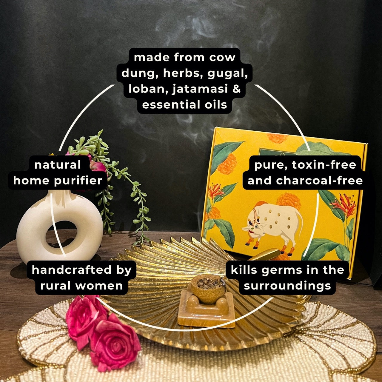 Crafted Bliss Ganpati Luxury Gift Pack with Handmade Incense Sticks, Incense Cones, Hawan Kunds, Diyas