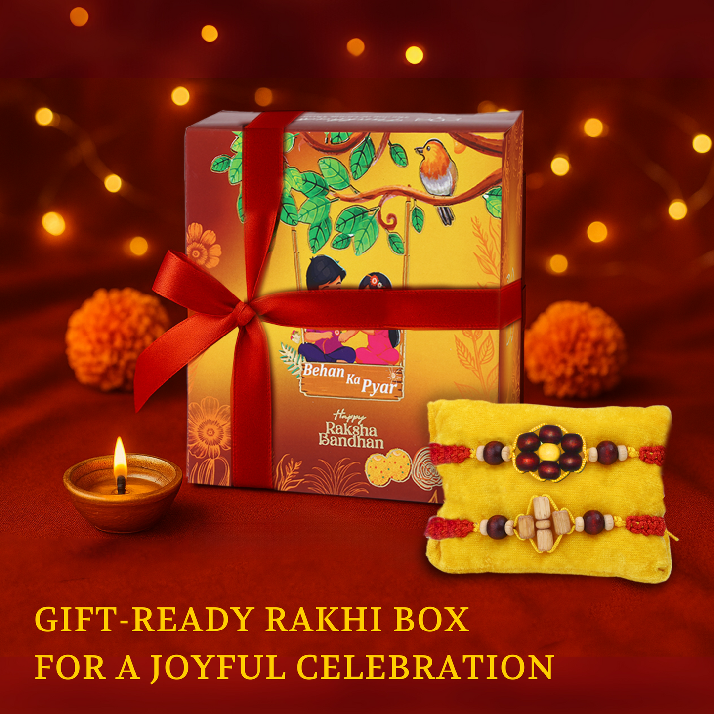 Premium Sandal-Tulsi Fragrant Rakhi for Brother & Bracelet for Bhabhi – Organic Set with Roli Chawal