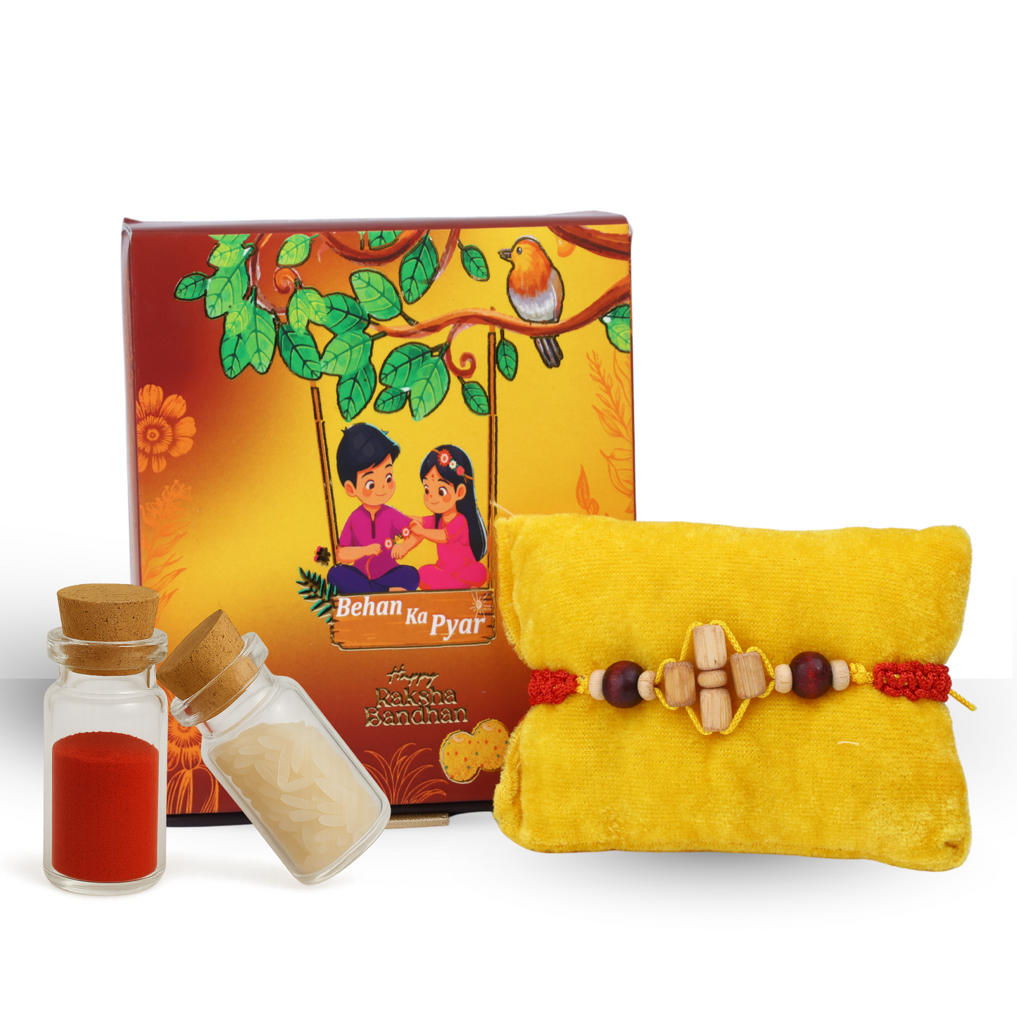 Premium Sandal-Tulsi Fragrant Rakhi for Brother – Organic Set with Roli Chawal