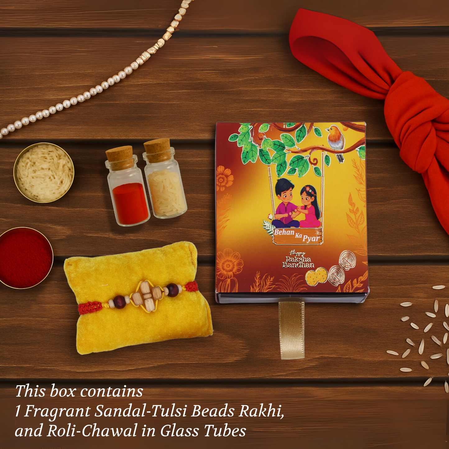 Premium Sandal-Tulsi Fragrant Rakhi for Brother – Organic Set with Roli Chawal