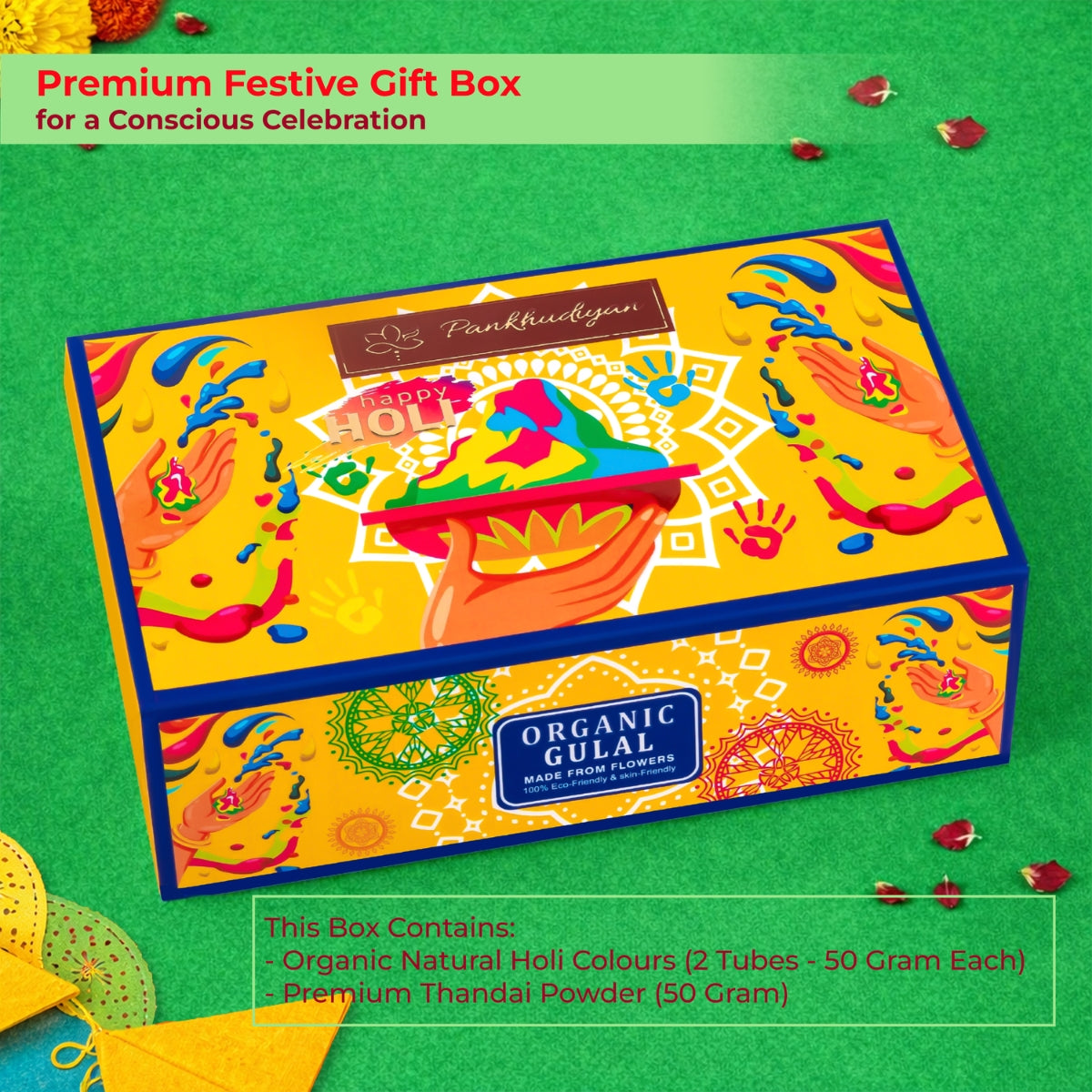 Organic Holi Gift Set with Natural Gulal & Premium Thandai Powder | Eco-Conscious Celebration Pack