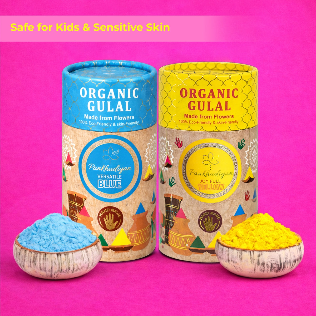 Certified Skin-friendly Holi Colour Set with Chandan Tika, Mukhwas & Thandai | Natural Gulal Gift Box