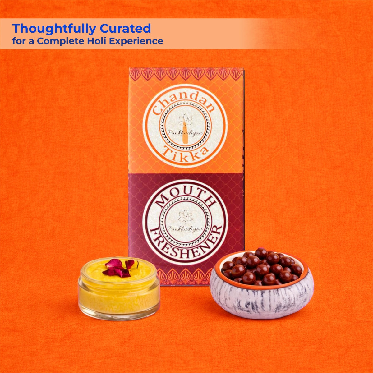 Eco-Conscious Organic Holi Gift Set – Safe Gulal with Chandan Tika & Festive Mukhwas