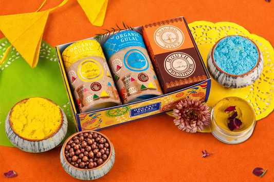 Eco-Conscious Organic Holi Gift Set – Safe Gulal with Chandan Tika & Festive Mukhwas